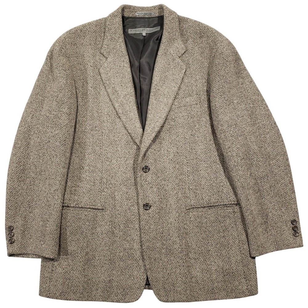 Le Collezioni Structure Blazer Mens Large Brown Wool Cashmere Herringbone Jacket